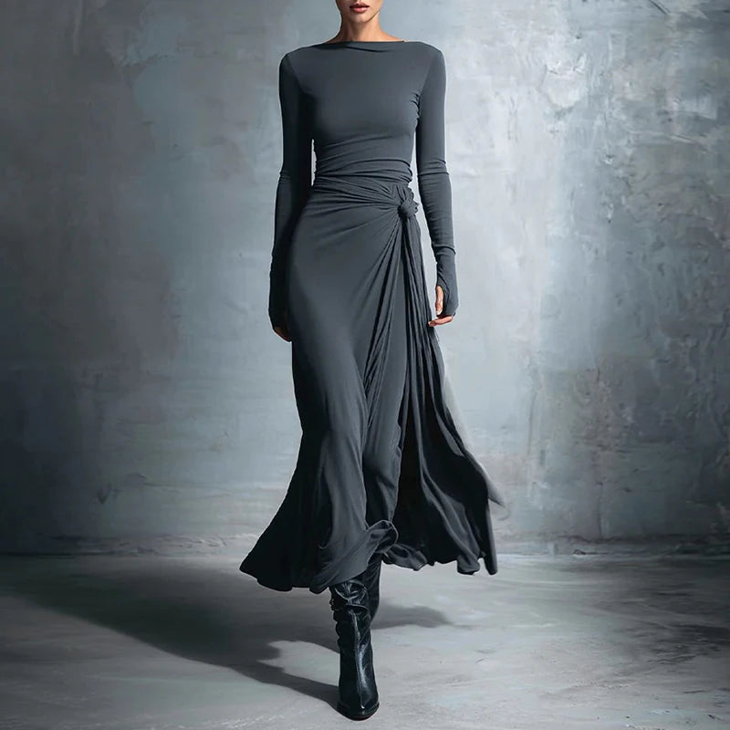 O Neck Long Sleeve Maxi Dress
