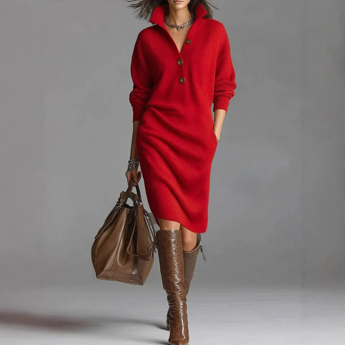 Solid Color Slim Long Sleeve Dress