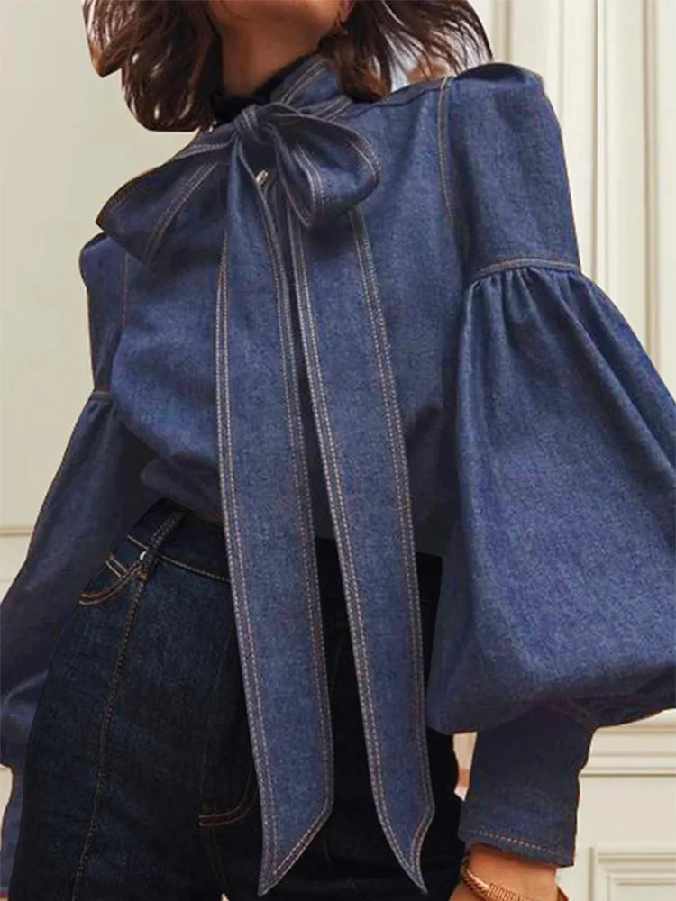 Puff Sleeve Denim Blouse
