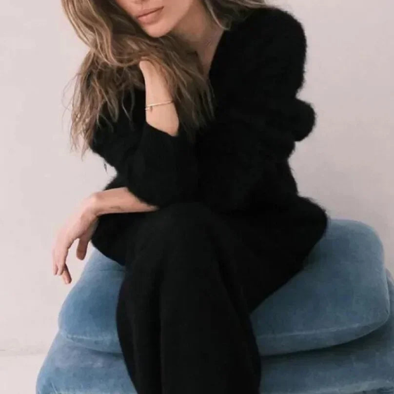 Long Sleeve Oversized Sweater with Buttons Solid Knitted