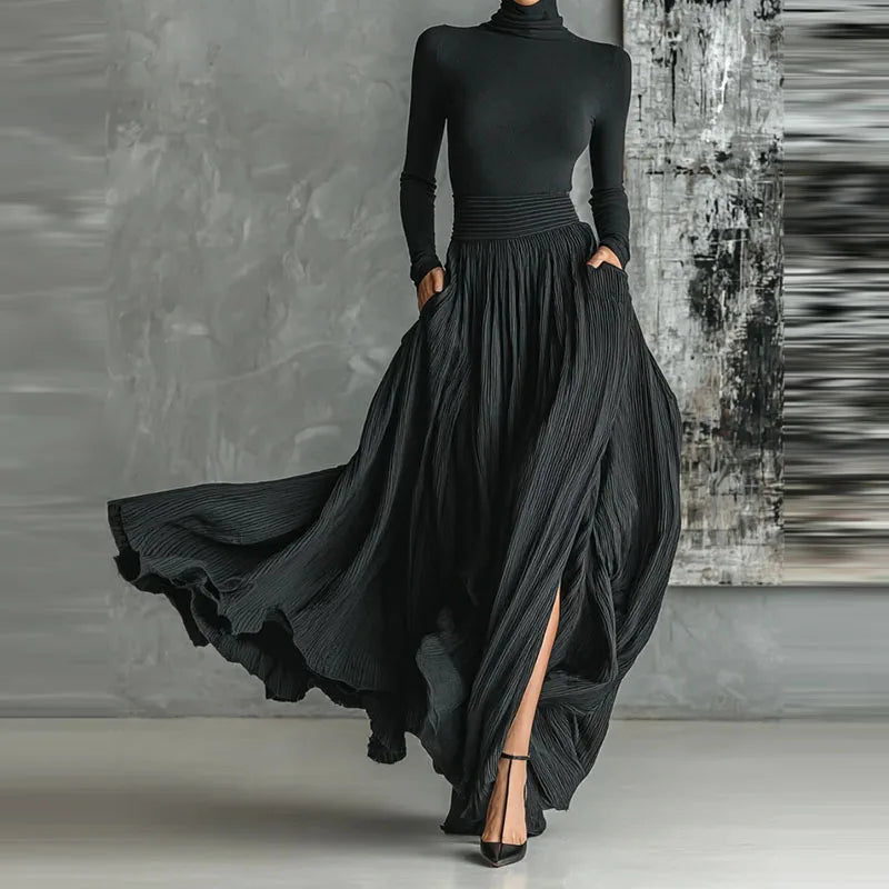 Elegant Turtleneck Pullover & Long Skirt Set