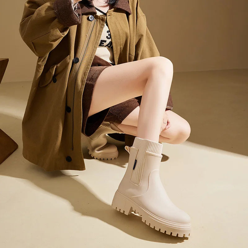 Women's Mid Tube Water Resistant Rubber Shoes