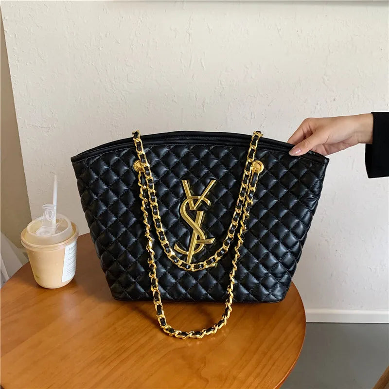 Luxurious Retro Diamond Pattern Shoulder Tote Bag