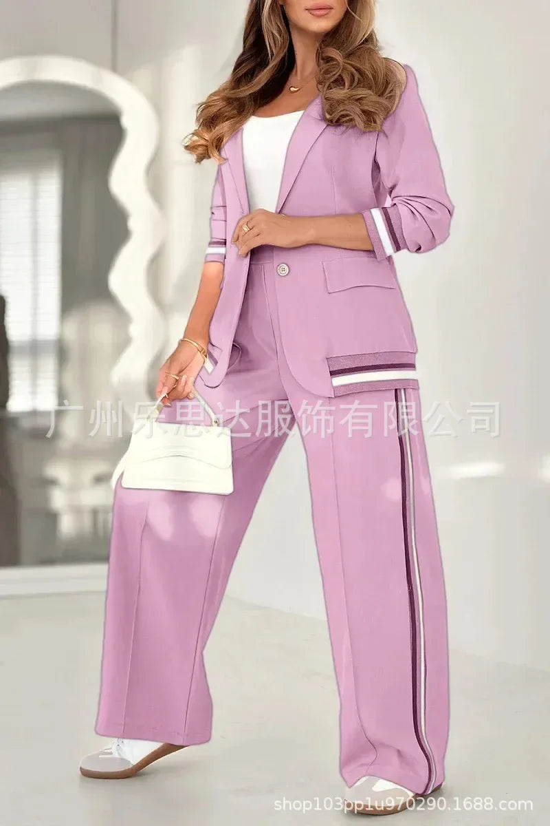 Women Suit Jacket 2 Piece Sets Striped