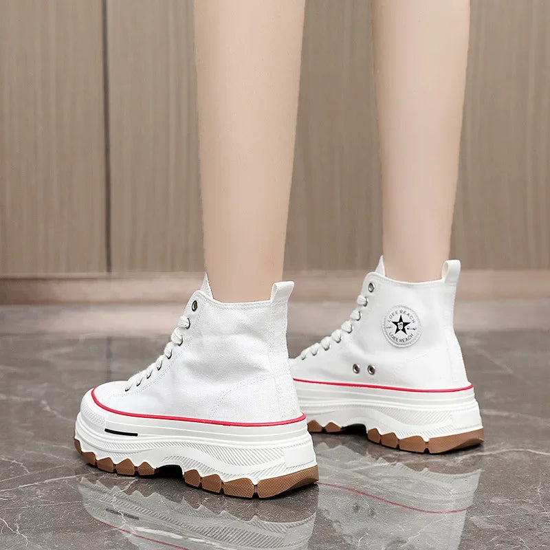 Women High Top Sneakers Lace-Up Casual Platform
