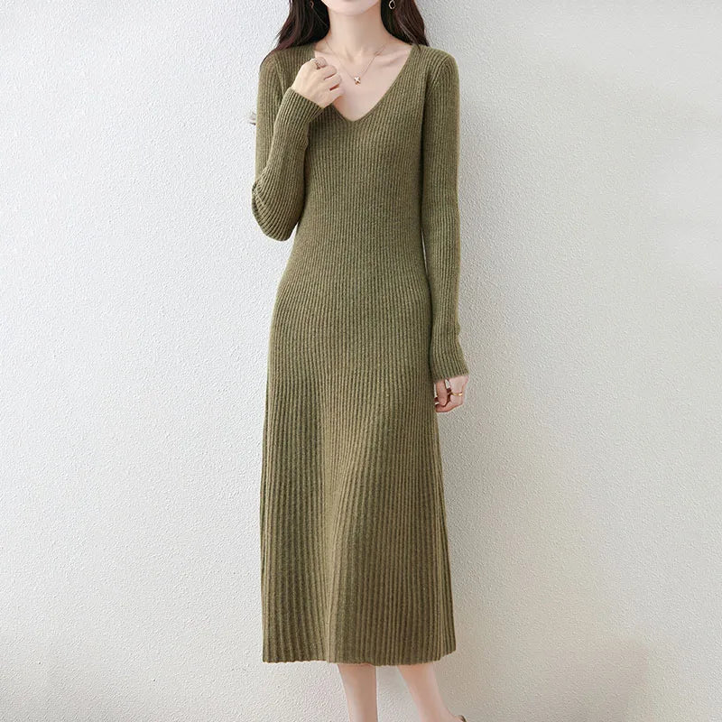 Solid Color Basic Sweater Dress