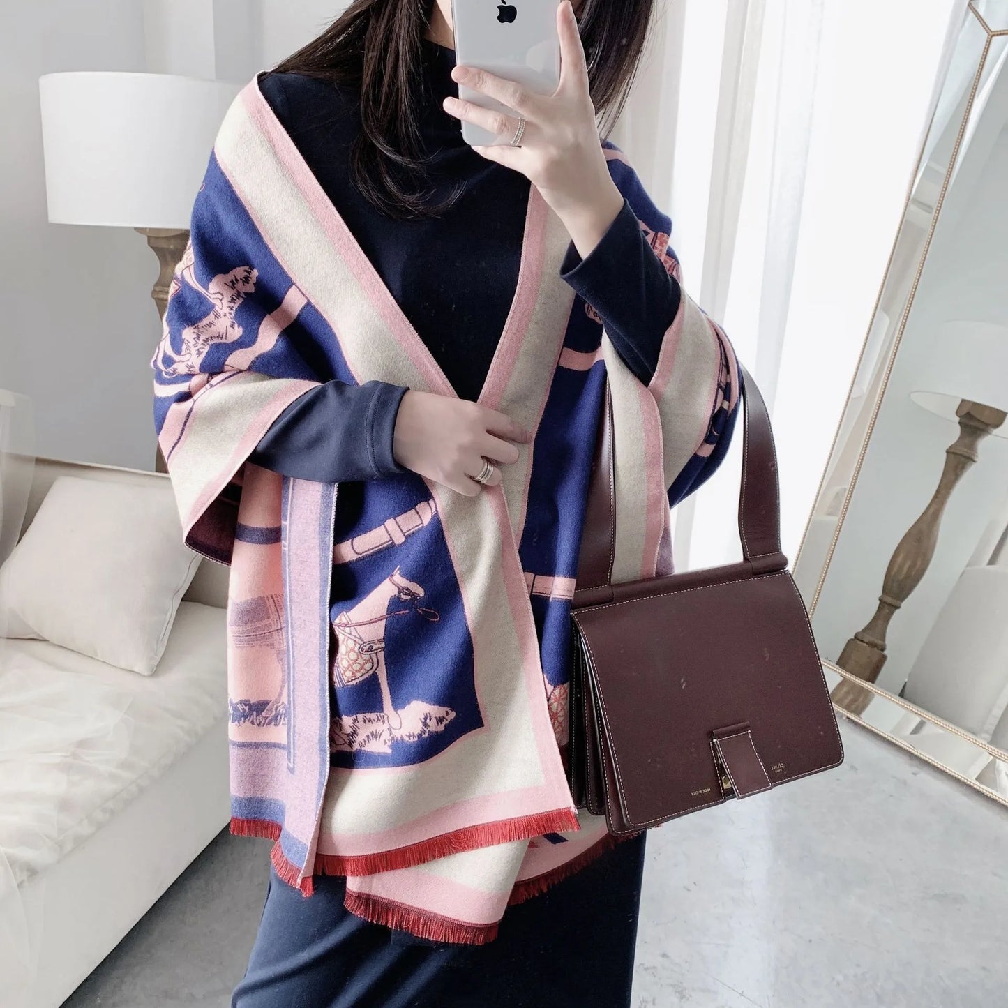 Cashmere Scarf Women Luxury Horse Print