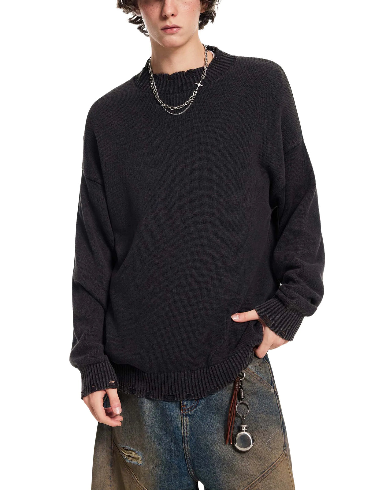 Vintage Washed Hand-Frayed Sweater