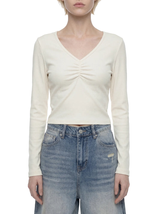 Ruched Long Sleeve Crop T-Shirt