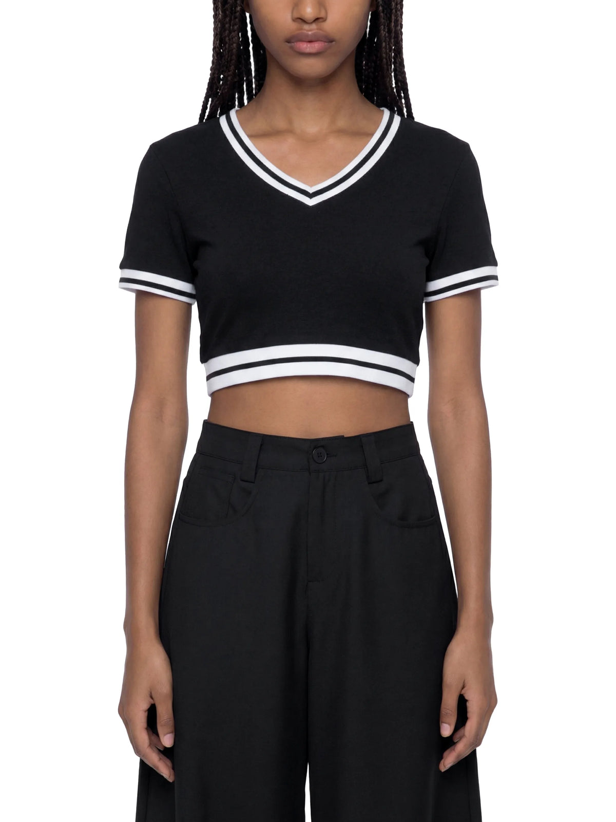 Color Block V-Neck Crop T-Shirt