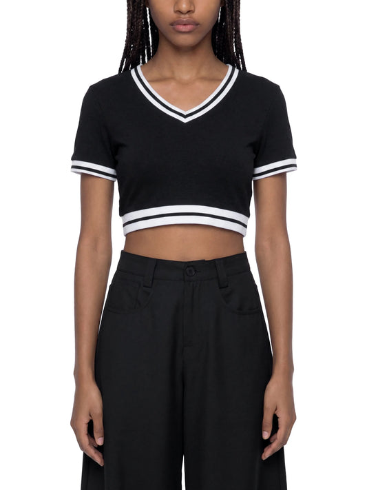 Color Block V-Neck Crop T-Shirt