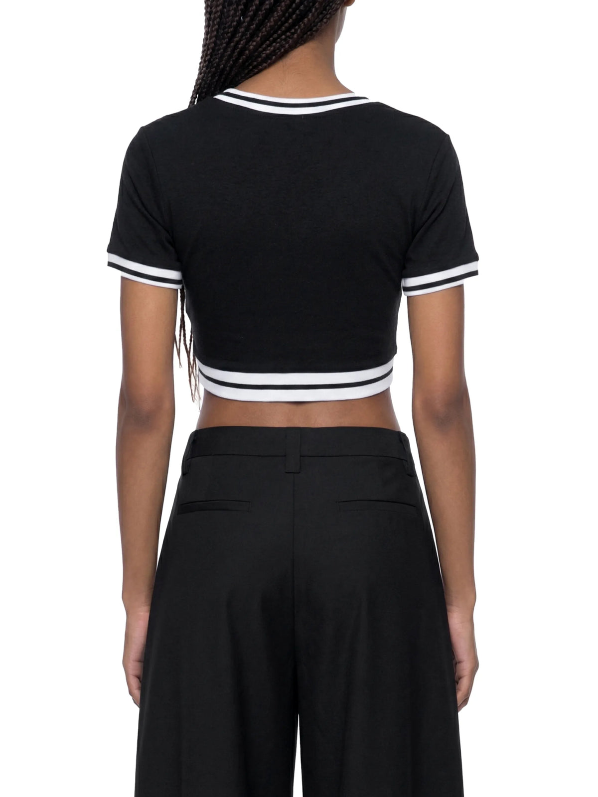 Color Block V-Neck Crop T-Shirt