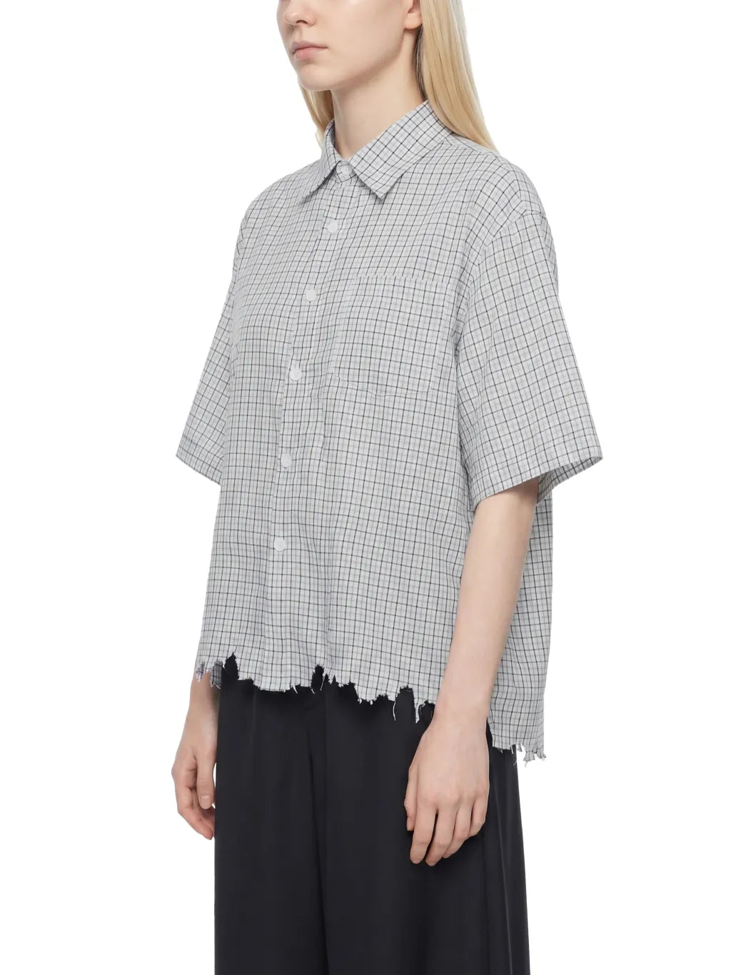 Distressed Plaid Boxy Shirt