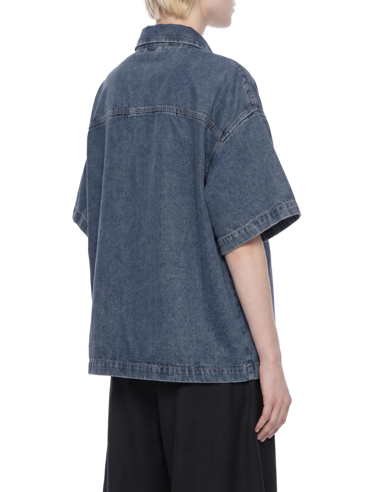 Vintage Wash Boxy Quarter-Zip Denim Shirt