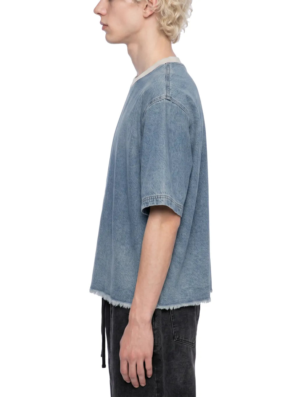 Vintage Wash Boxy Raw Hem Denim T-Shirt