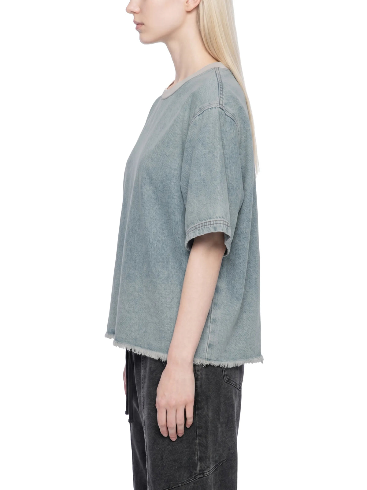 Vintage Wash Boxy Raw Hem Denim T-Shirt