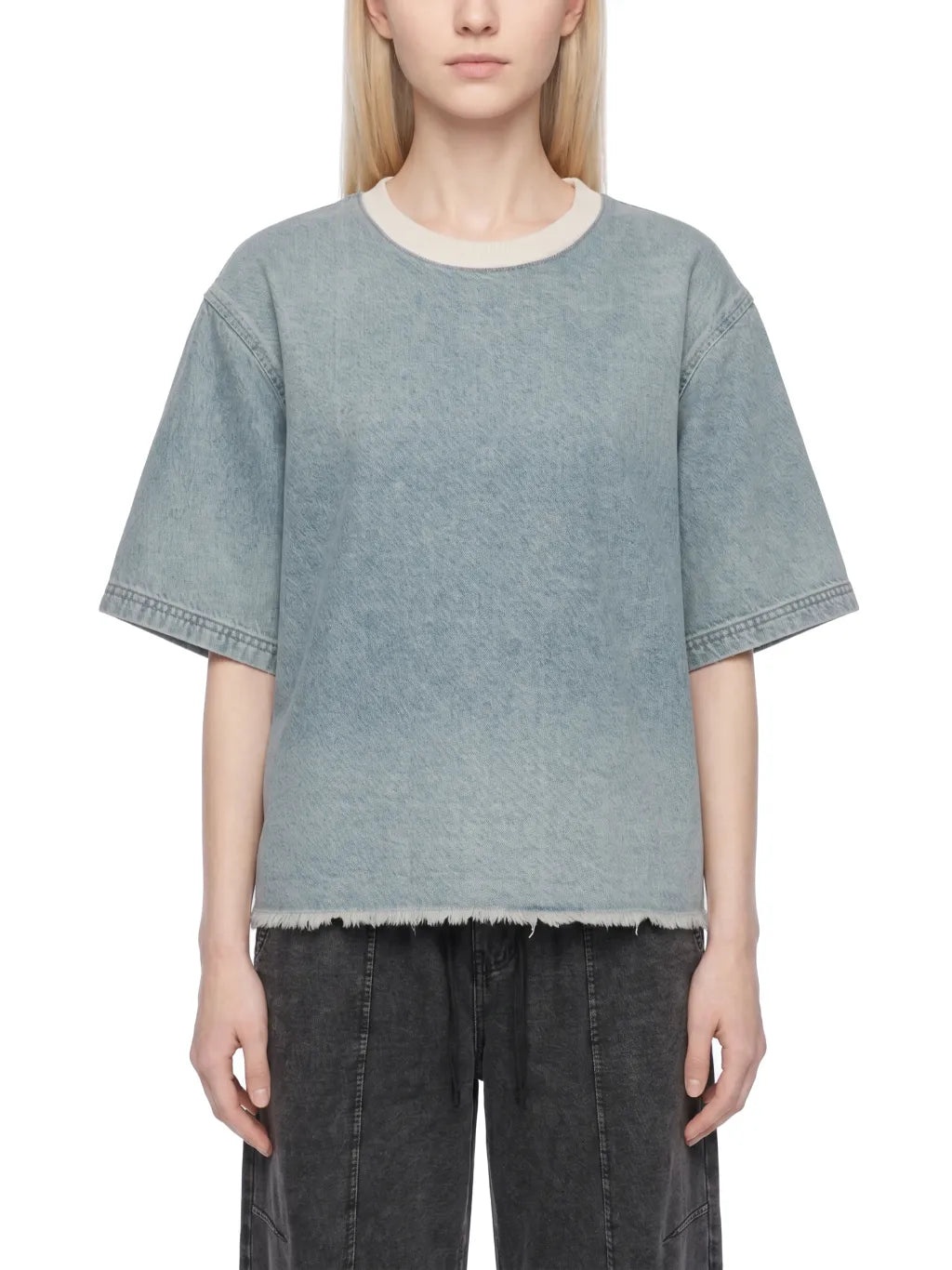 Vintage Wash Boxy Raw Hem Denim T-Shirt
