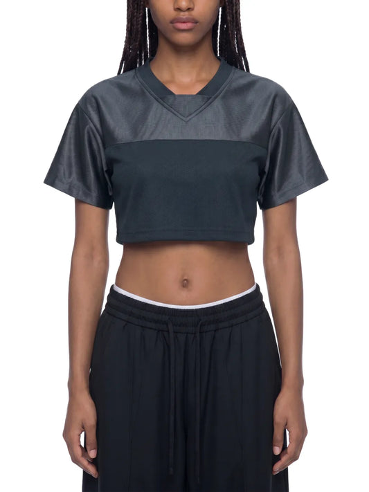 Cropped Paneled V-Neck Jersey