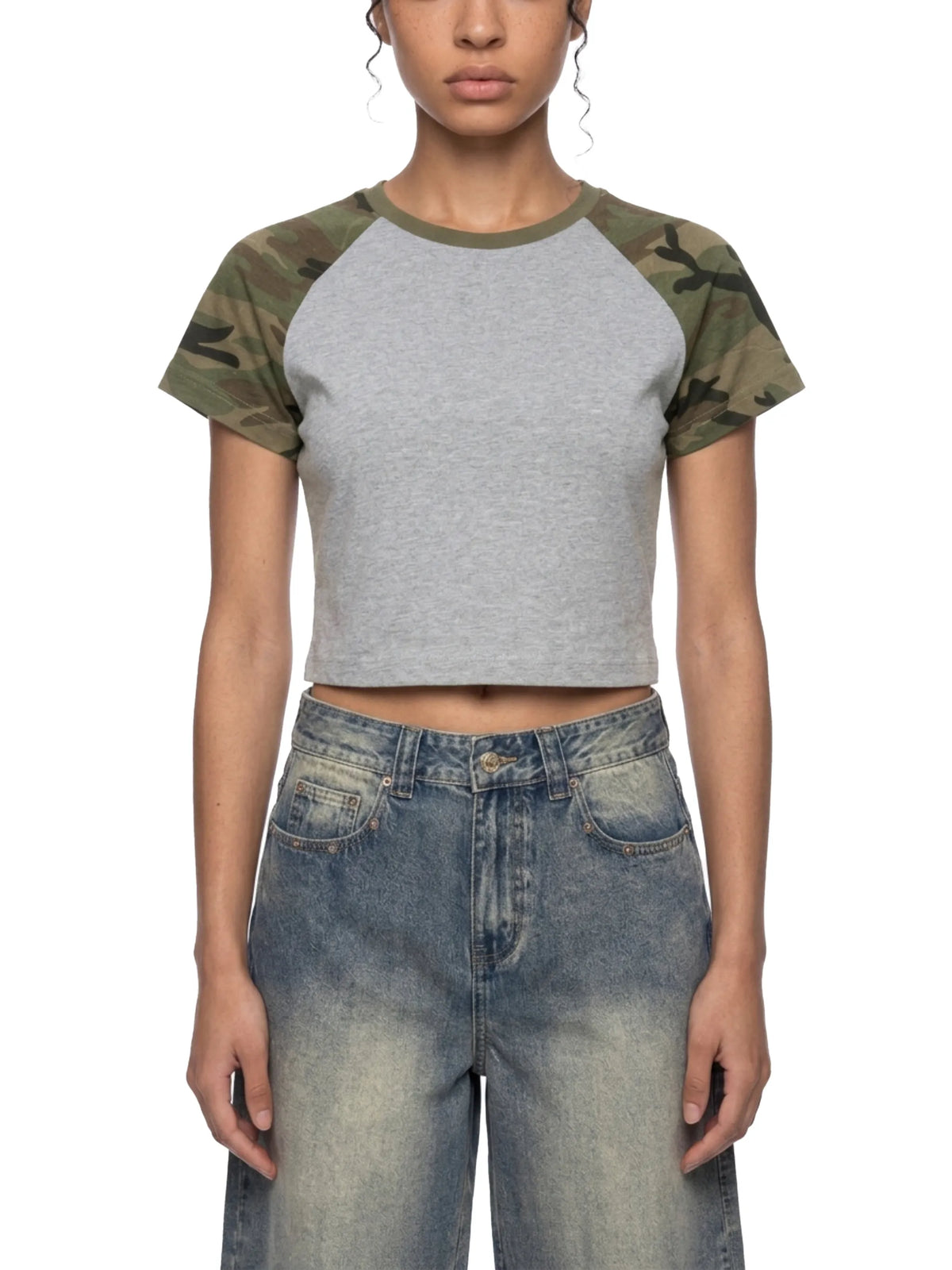 Camo Raglan Crop T-Shirt