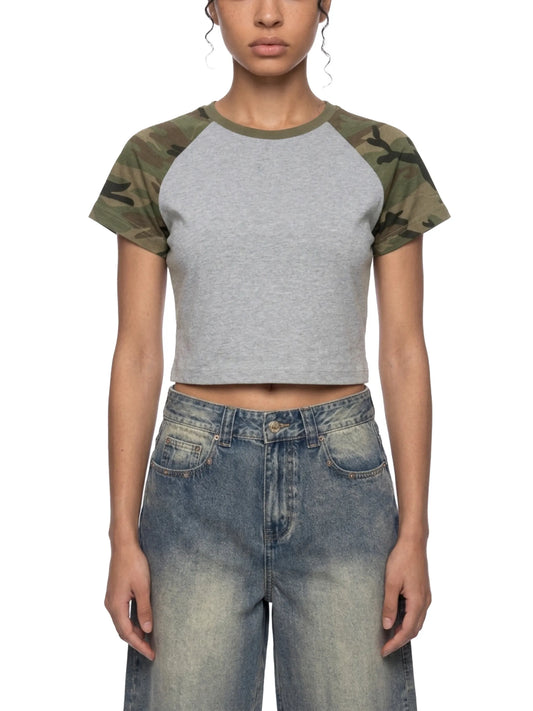 Camo Raglan Crop T-Shirt