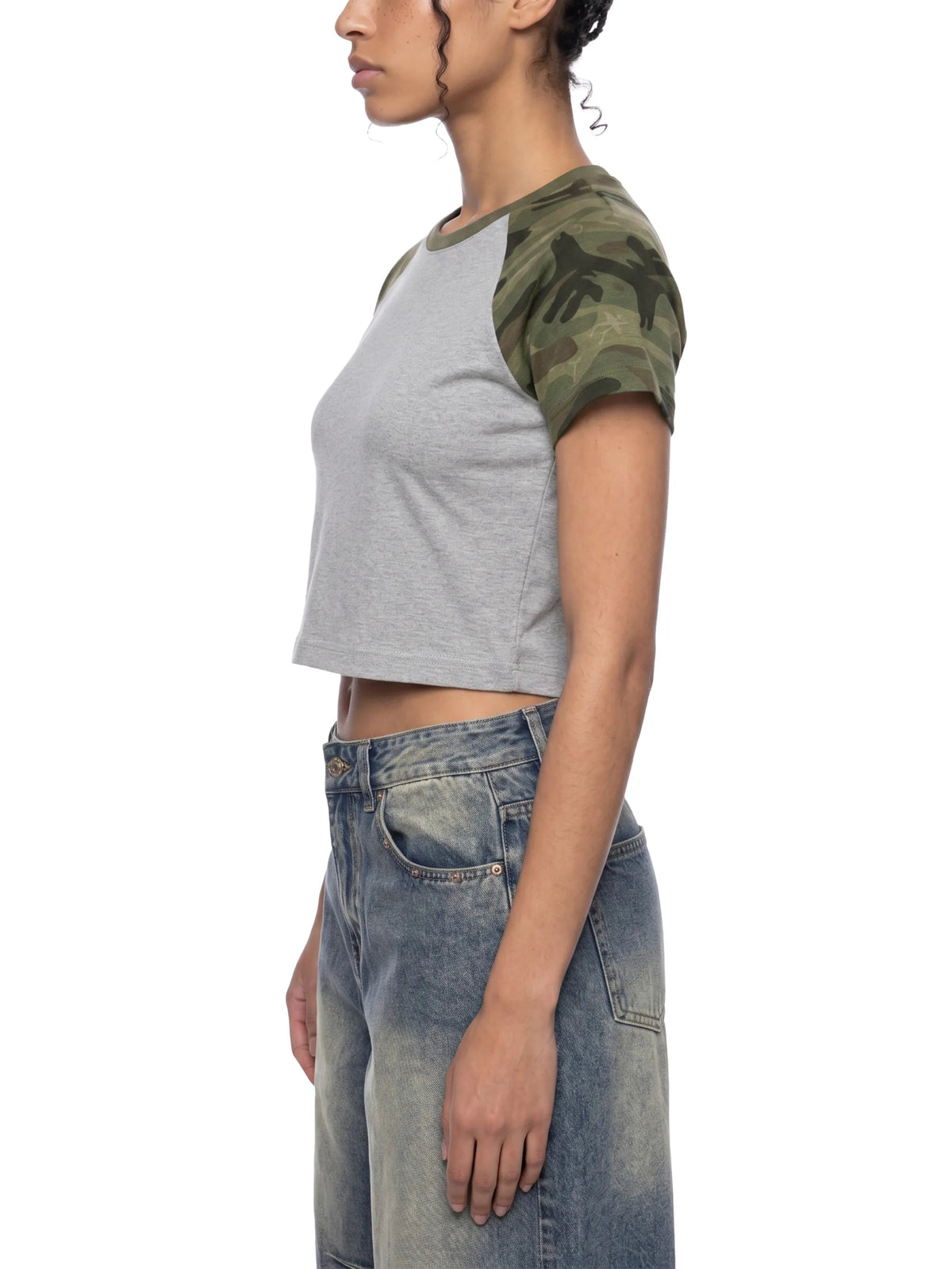 Camo Raglan Crop T-Shirt