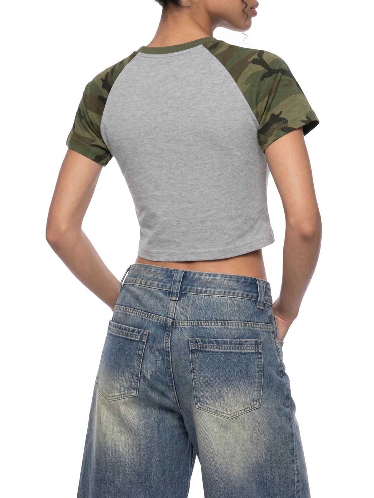 Camo Raglan Crop T-Shirt