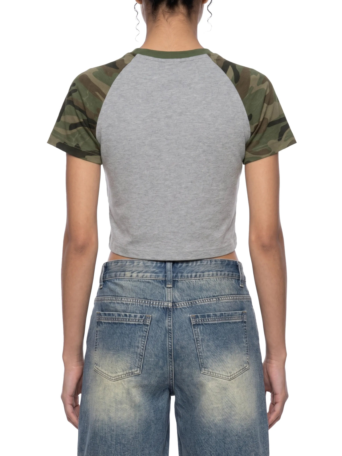 Camo Raglan Crop T-Shirt
