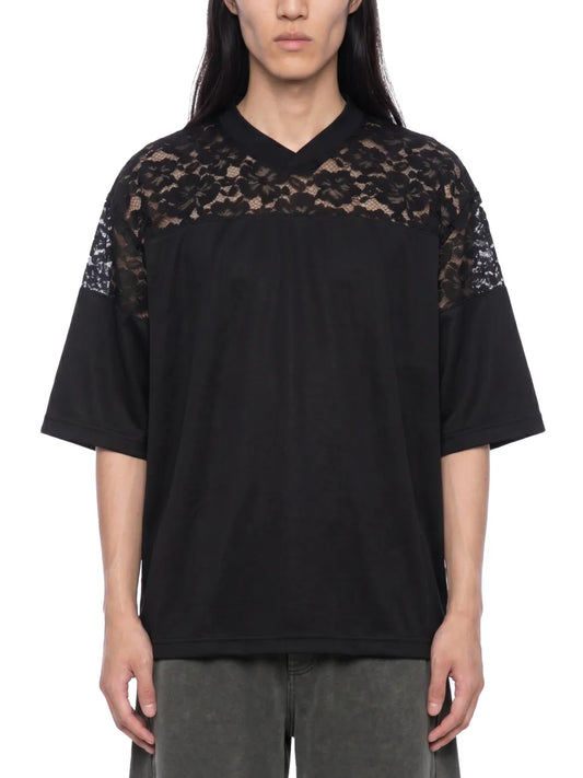 Lace Paneling V-Neck T-Shirt