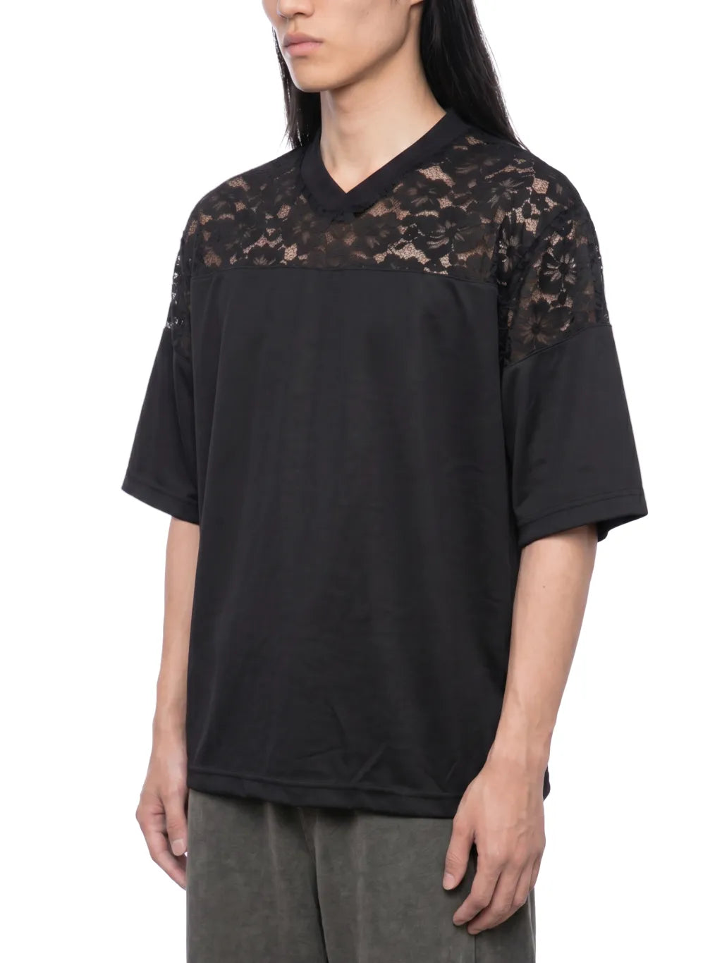 Lace Paneling V-Neck T-Shirt