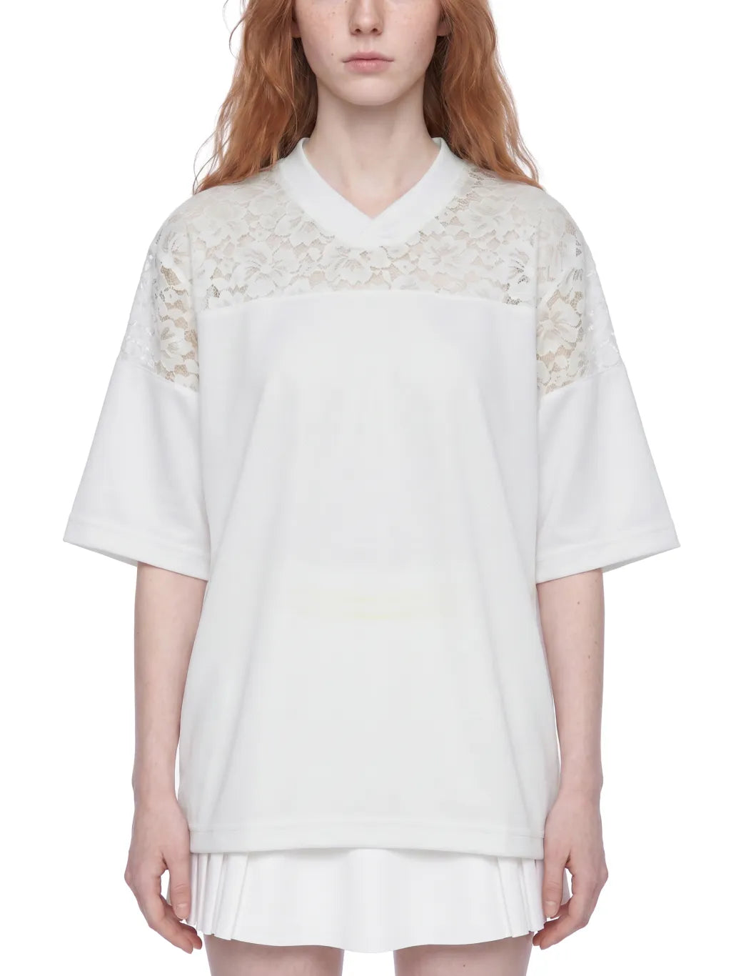 Lace Paneling V-Neck T-Shirt