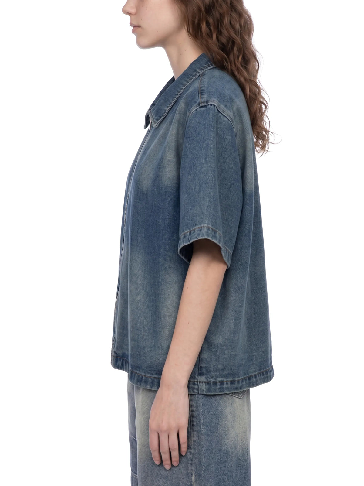 Vintage Washed Full-Zip Denim Shirt