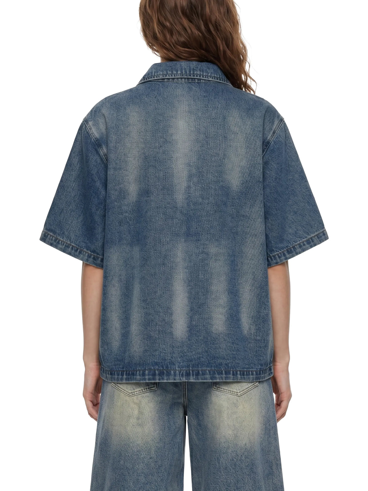 Vintage Washed Full-Zip Denim Shirt