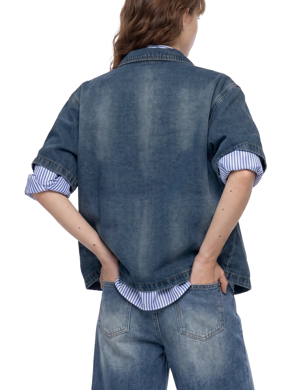 Vintage Washed Full-Zip Denim Shirt