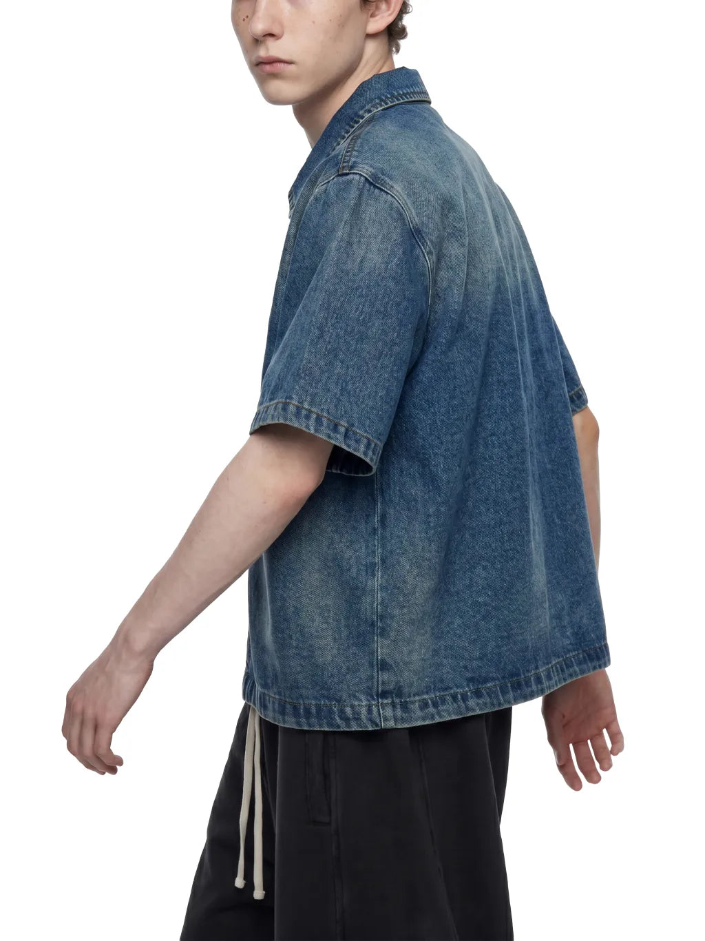 Vintage Washed Full-Zip Denim Shirt
