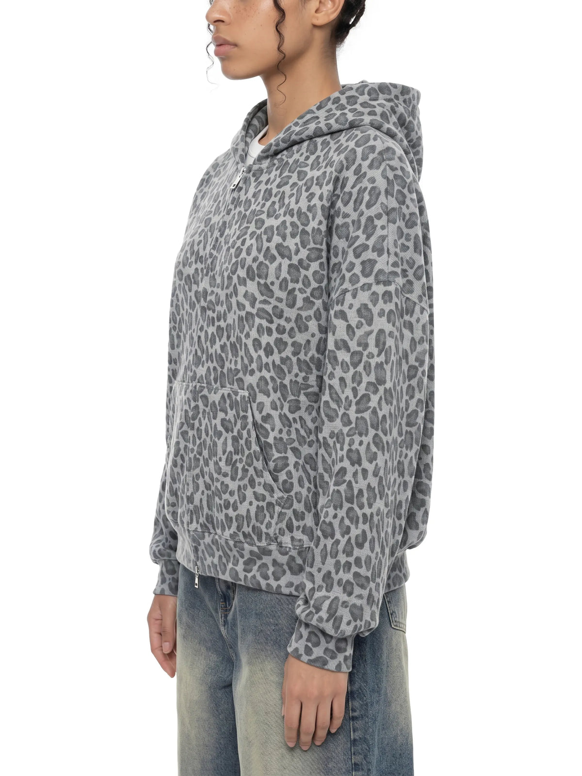 Leopard Print Waffle Full Zip Hoodie