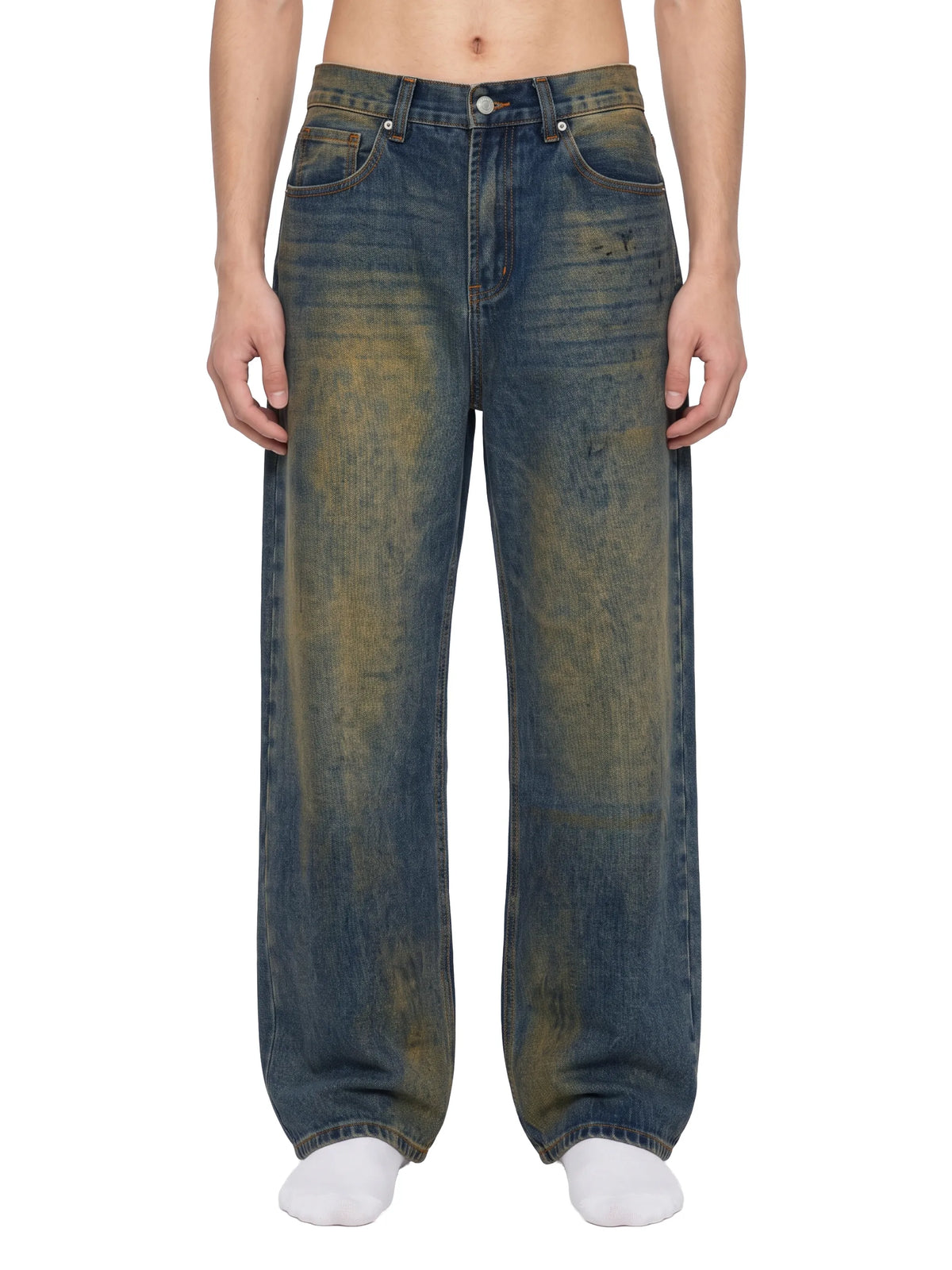 Vintage Wash Wide Leg Denim Jeans