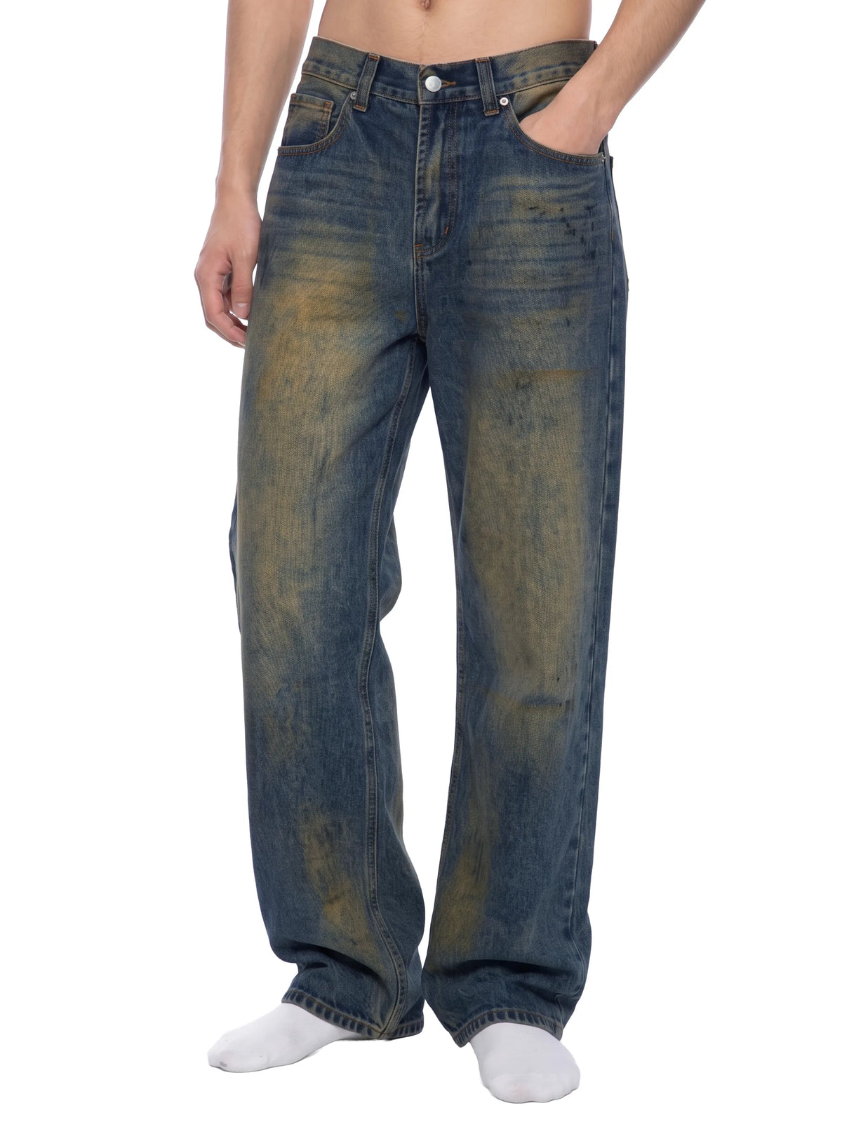 Vintage Wash Wide Leg Denim Jeans