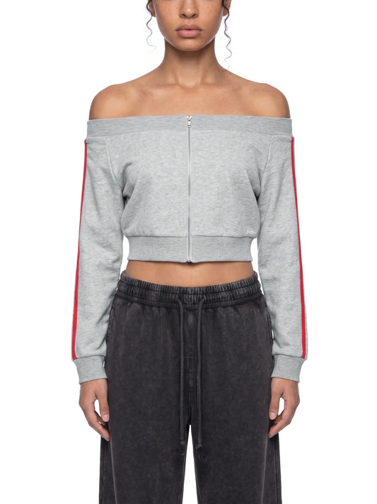 Off-Shoulder Full Zip Hoodie