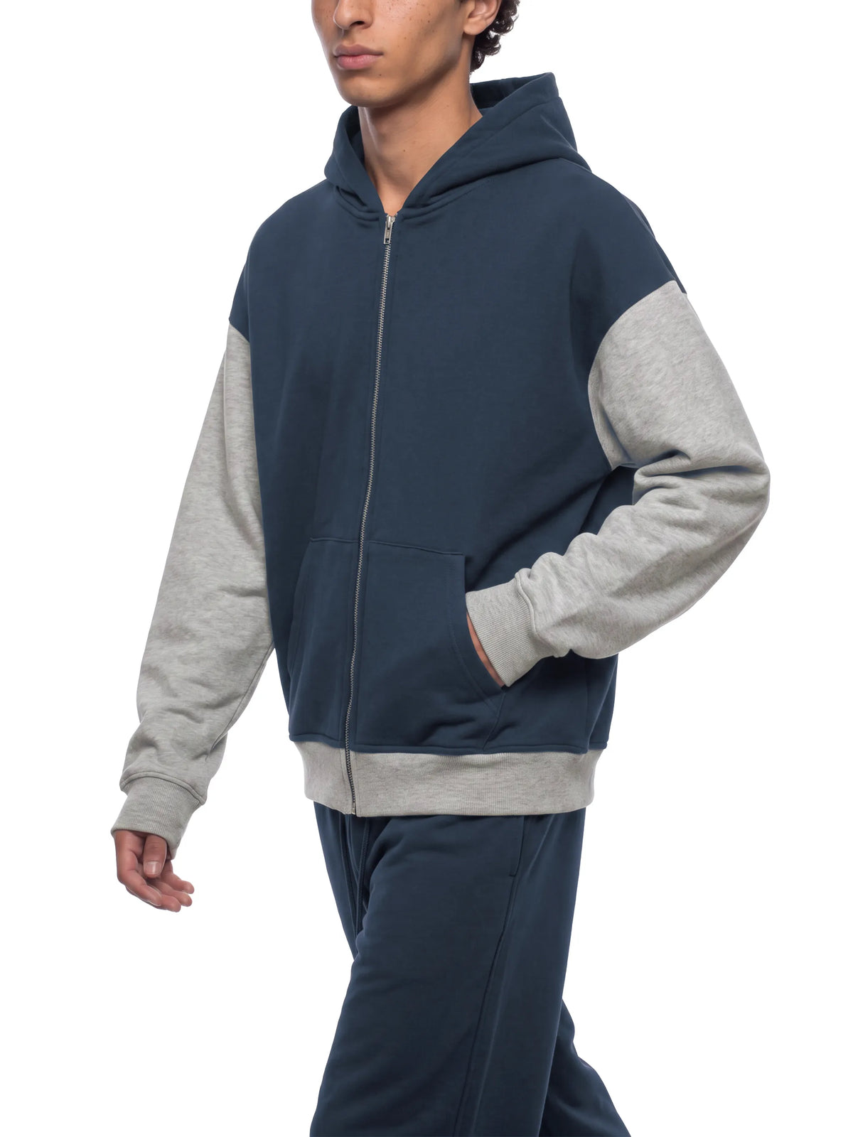 Color Block Fleece Full Zip Hoodie
