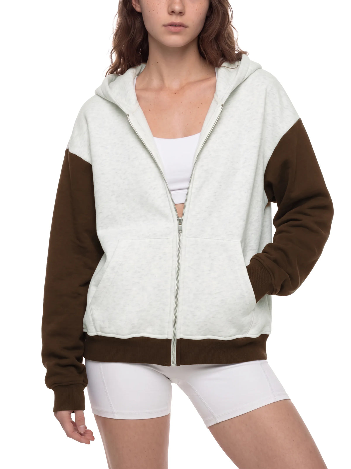 Color Block Fleece Full Zip Hoodie