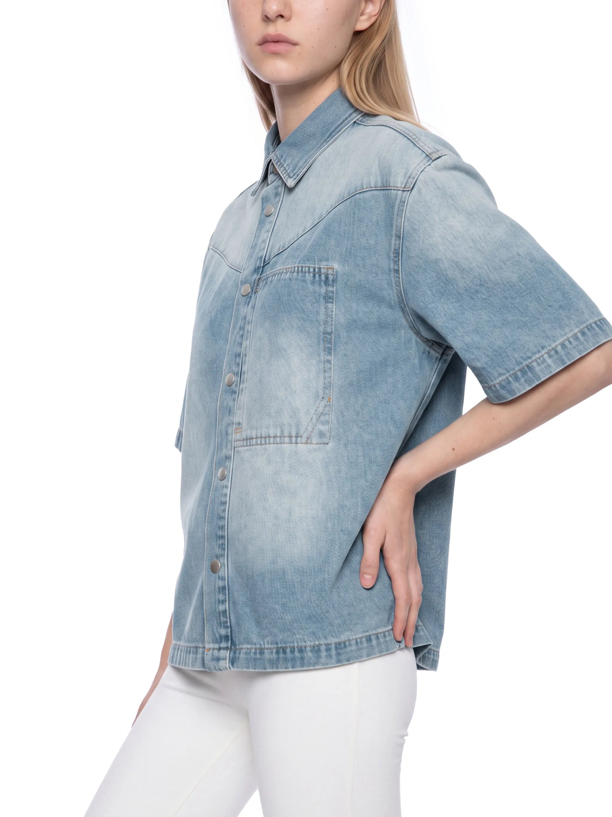 Vintage Wash Boxy Short Denim Shirt
