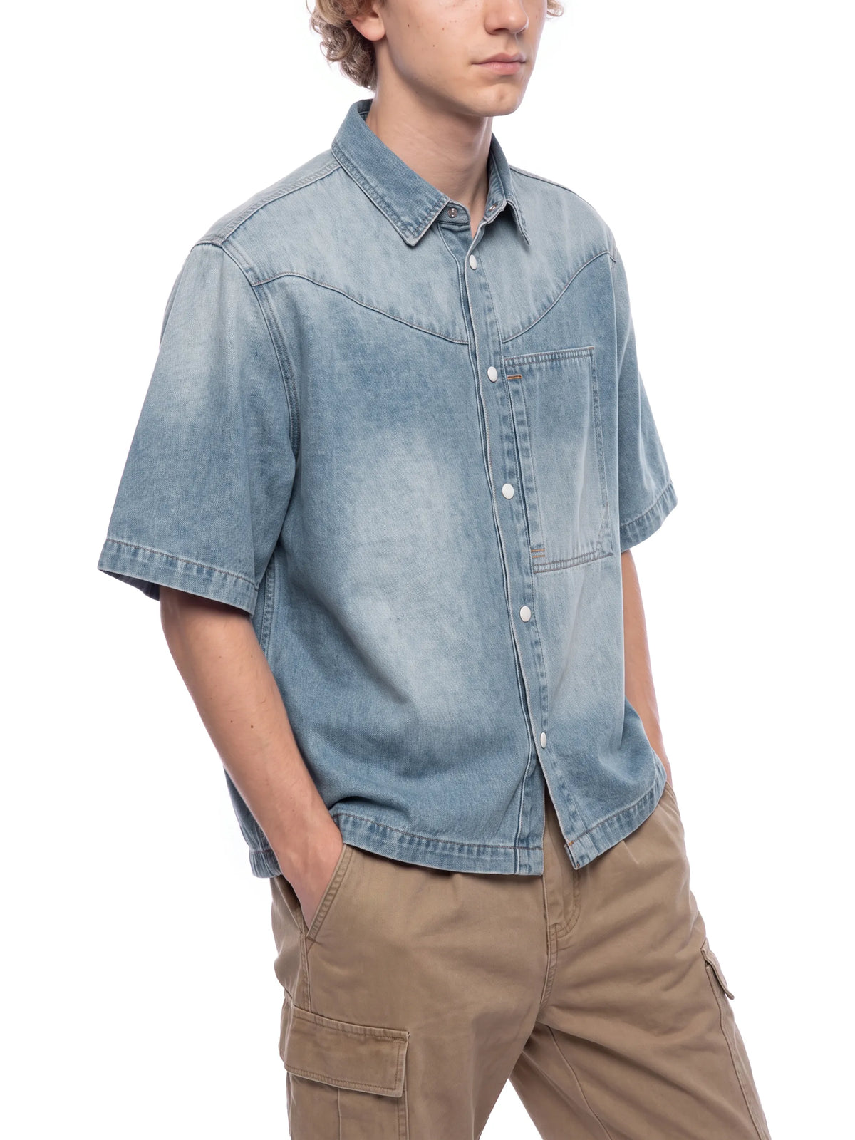 Vintage Wash Boxy Short Denim Shirt