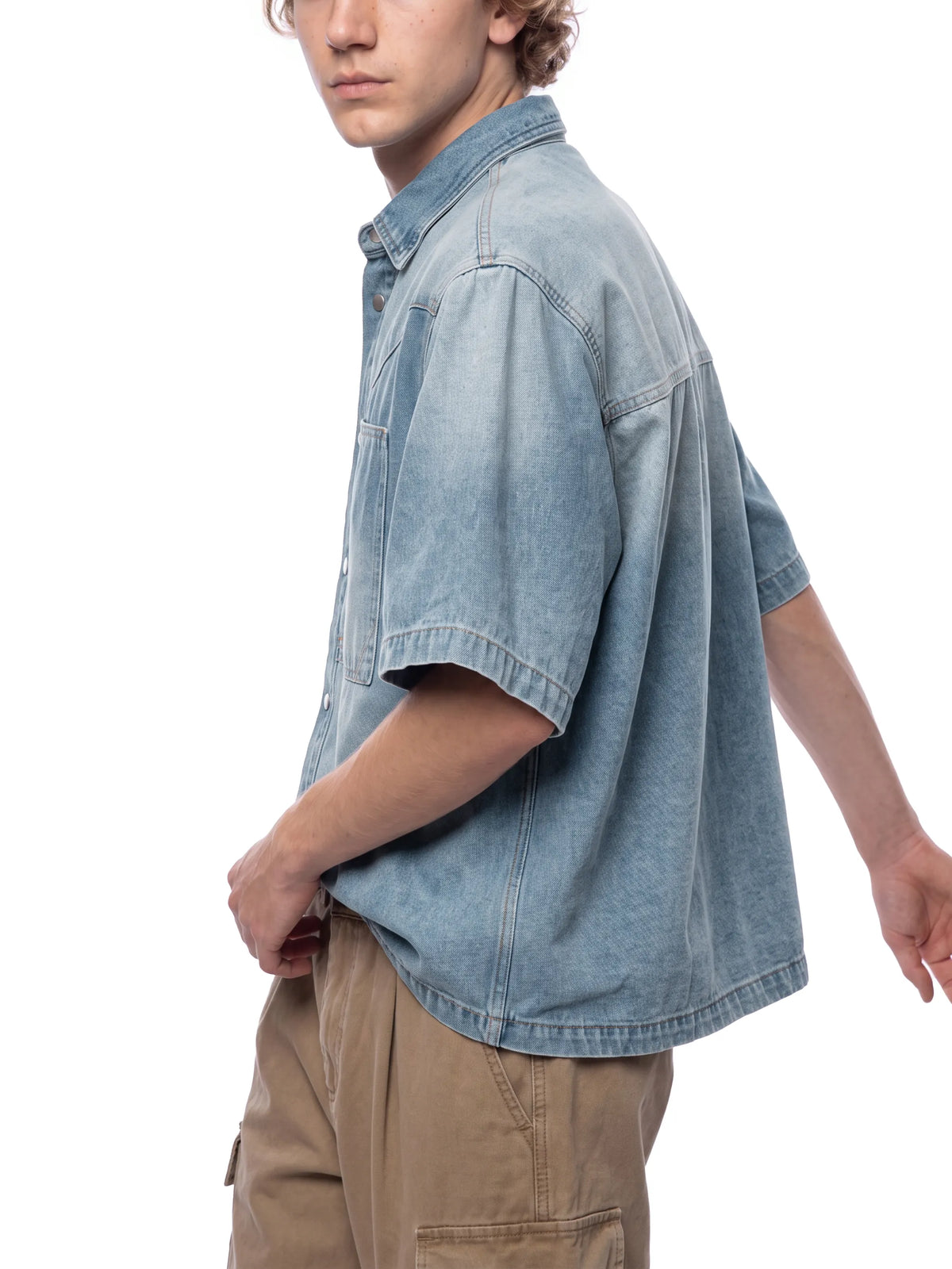 Vintage Wash Boxy Short Denim Shirt