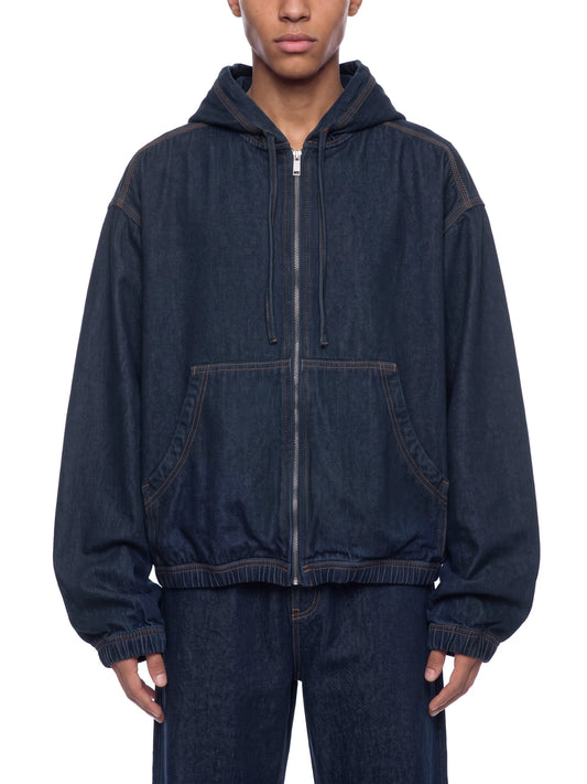 Boxy Vintage Wash Hooded Denim Jacket