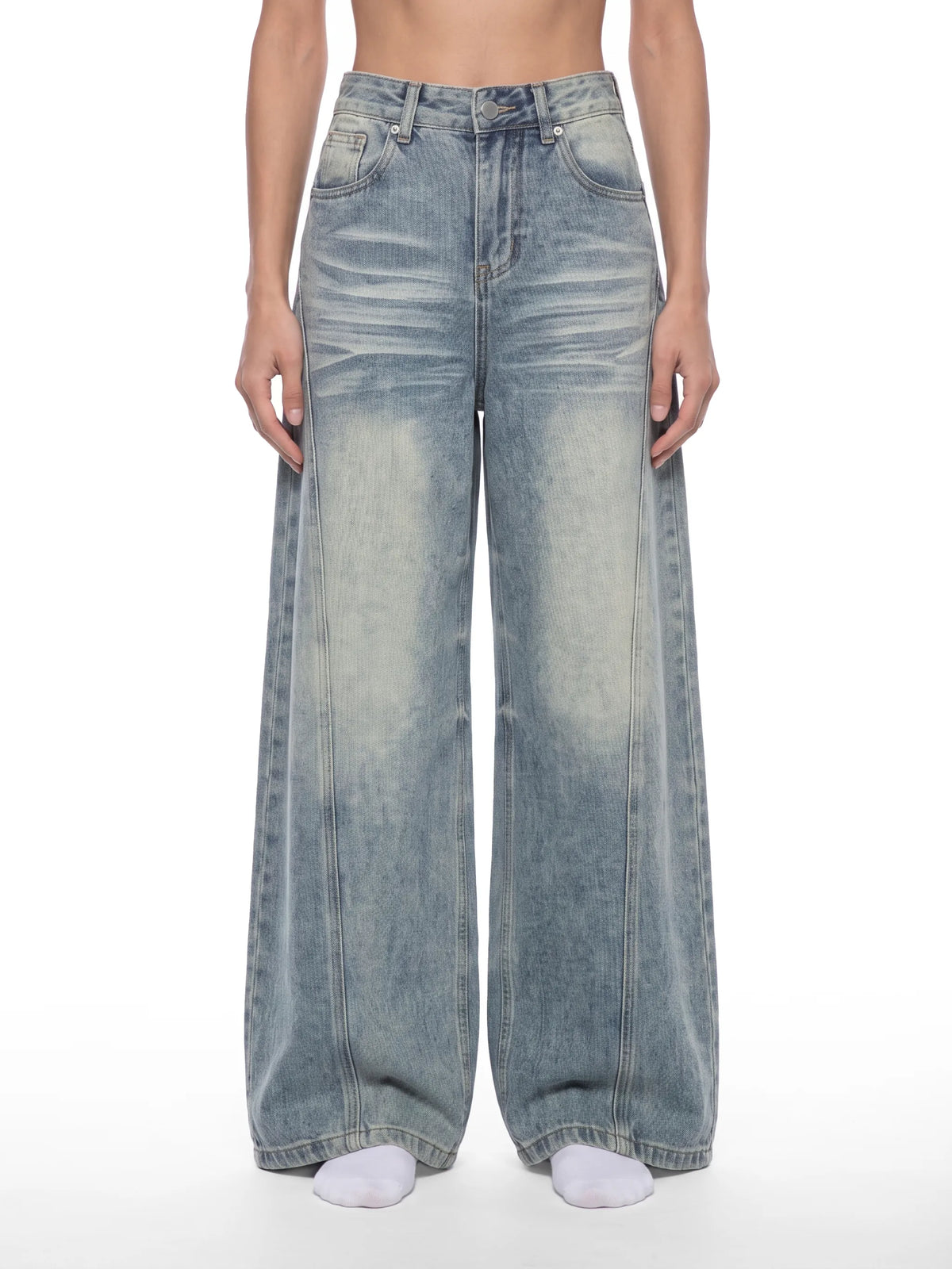 Vintage Wash Wide Leg Denim Jeans