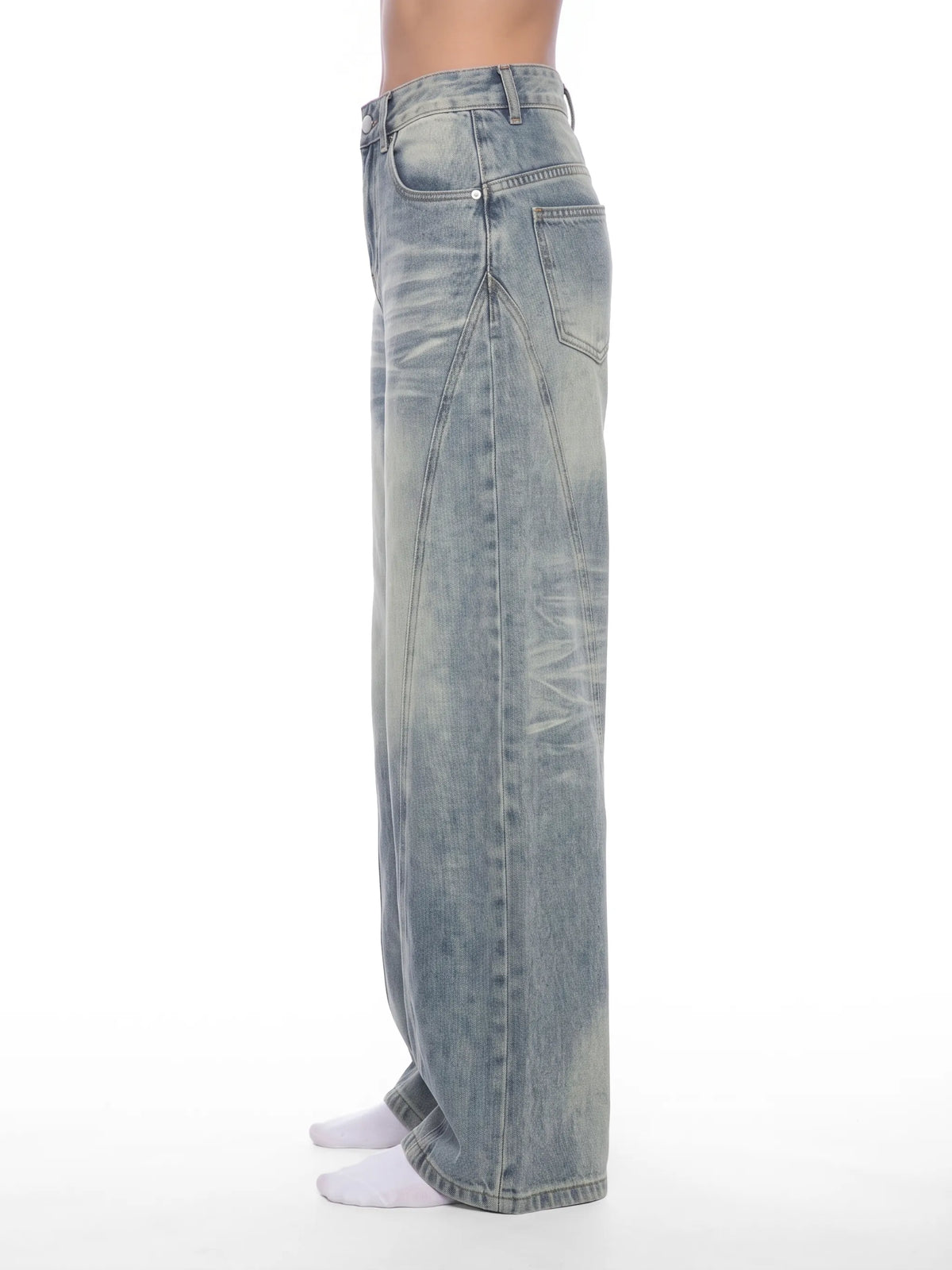 Vintage Wash Wide Leg Denim Jeans