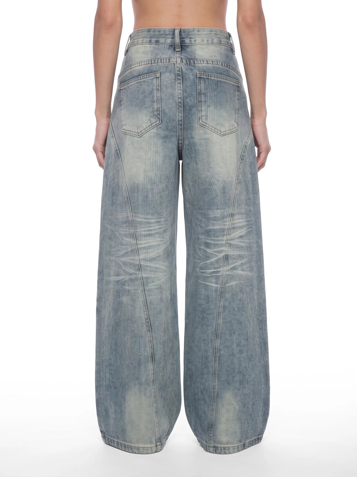 Vintage Wash Wide Leg Denim Jeans