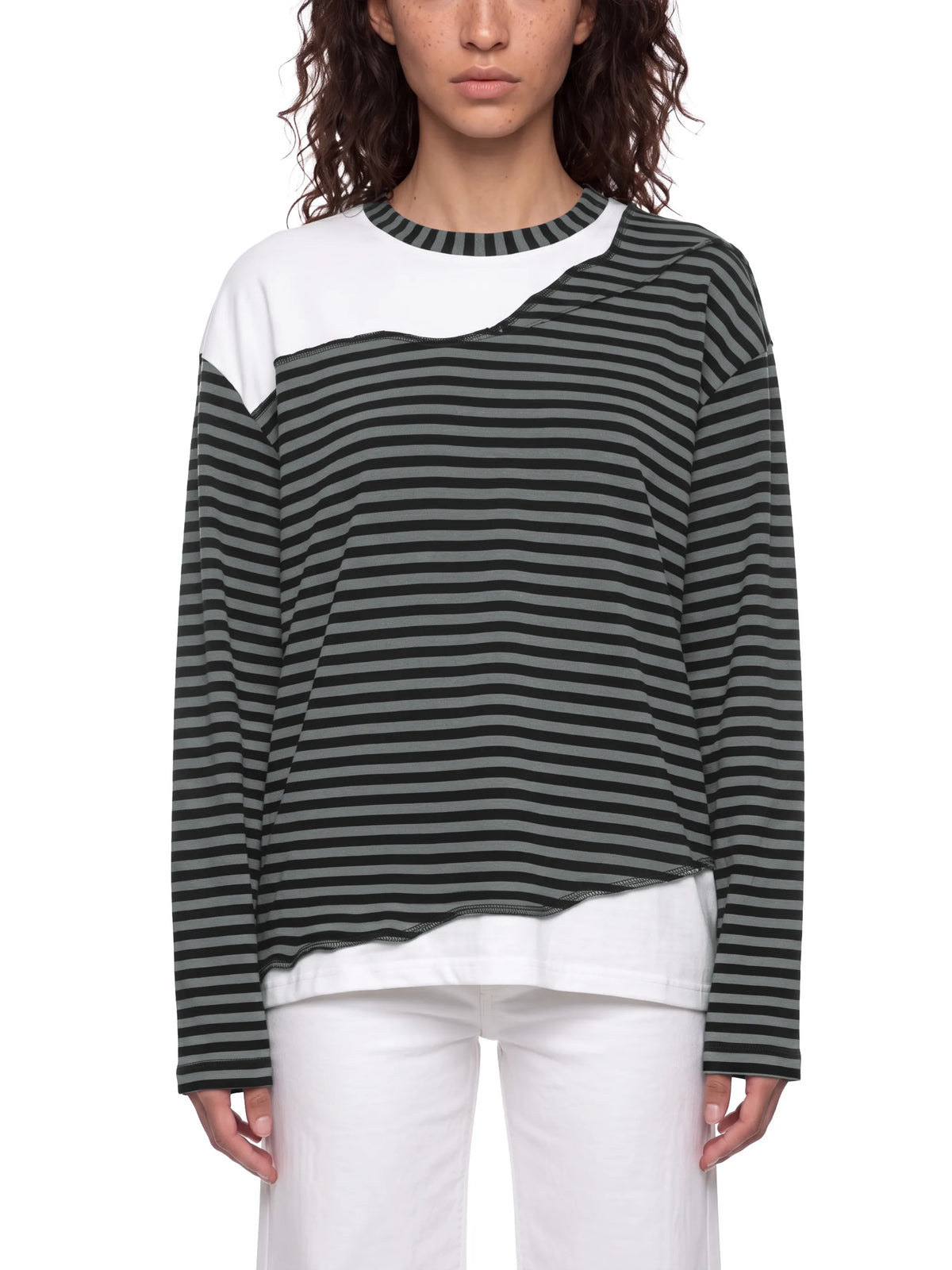 Striped Panel Boxy Long Sleeve T-Shirt