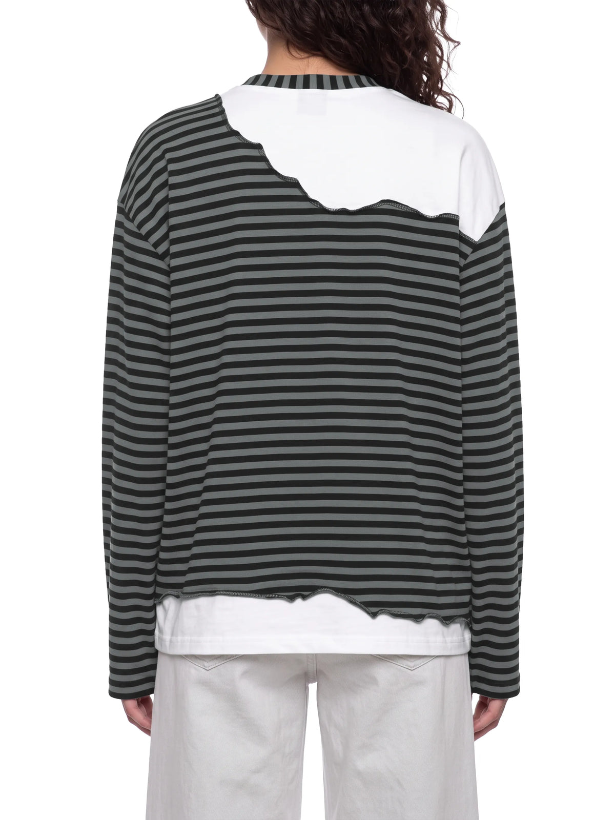 Striped Panel Boxy Long Sleeve T-Shirt