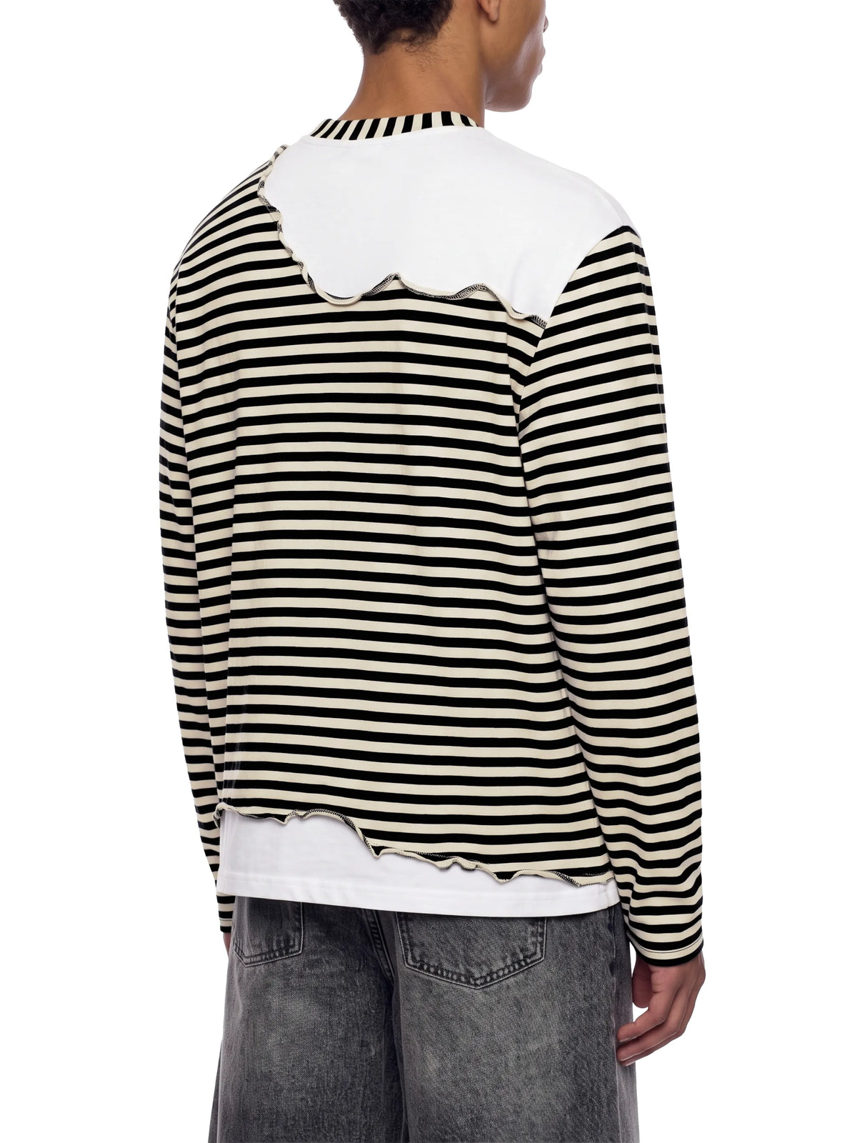 Striped Panel Boxy Long Sleeve T-Shirt